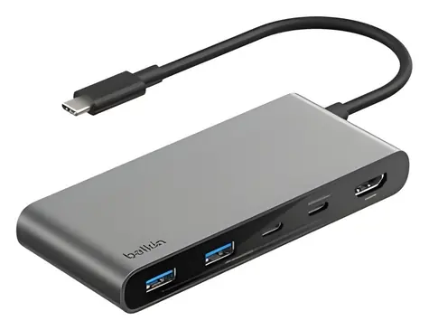 Belkin CONNECT USB-C Hub stříbrná / Hub / 7v1 / 2x USB-C