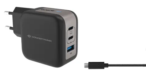 Conceptronic ALTHEA17B USB nabíjecí adaptér černá / 1x USB-A / 2x USB-C / 67 W / GaN / PD