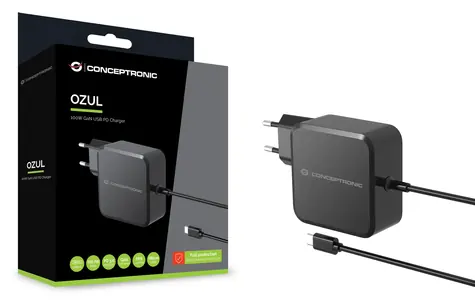 Conceptronic OZUL05BE černá / USB-C nabíjecí adaptér / 100 W / USB-PD / kabel 1,8 m