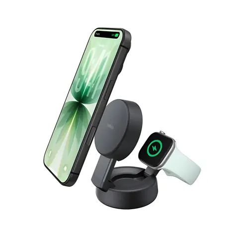 Belkin UltraCharge WIZ043kqCH tmavě šedá / Bezdrátová magnetická nabíječka 2v1 / 25W / Qi2