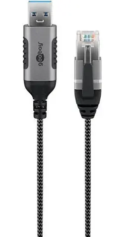 Goobay Slim 74396 černá/šedá / Adaptérový kabel USB-A - RJ-45 / Cat.6 / 1 Gbit/s / 3 m