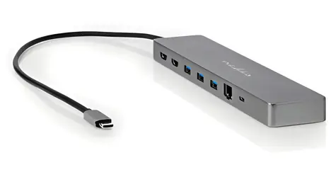 Nedis USB-C multiport adaptér 10 v 1 antracit / USB-C hub / HDMI 2x / RJ45 / SD / USB-A 3x