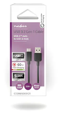 Nedis USB-A - USB-C 3.2 Gen1 2m černá / Kabel / 60 W / 5 Gbps