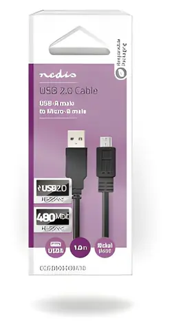 Nedis USB 2.0 kabel černá / Kabel / USB-A - Micro-B / 480 Mbps / 1 m