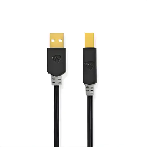 Nedis USB 2.0 kabel antracit / Kabel USB / USB-A - USB-B / 480 Mbps / 2 m
