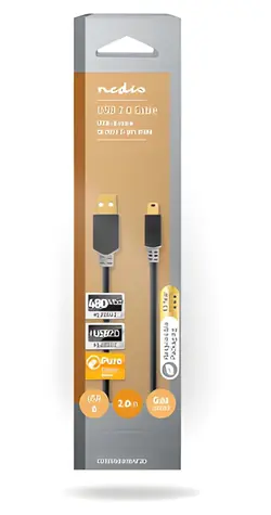 Nedis USB 2.0 kabel antracit / Kabel USB / USB-A - Mini-B 5 pin / 480 Mbps / 2 m