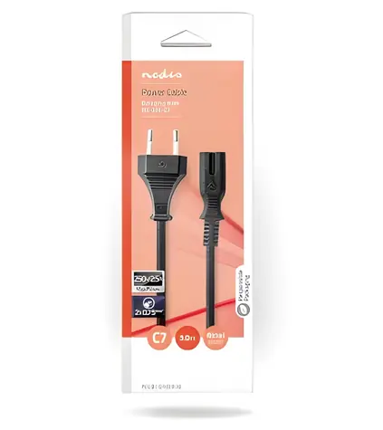 Nedis napájecí kabel Euro-IEC320-C7 černá / Napájecí kabel / Přímý / Poniklovaný / Plochý PVC / 3 m