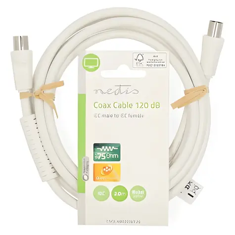 Nedis Koaxiální kabel IEC(M)-IEC(F) 2m bílá / Koaxiální kabel / 75 Ohm / 120 dB