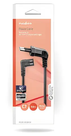 Nedis napájecí kabel Euro - IEC-320-C7 úhlový vlevo černá / Napájecí kabel / 3 m