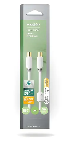 Nedis Koaxiální kabel IEC-IEC 1m bílá / Koaxiální kabel / Pozlacené konektory / Dvojité stínění / 75 Ohm