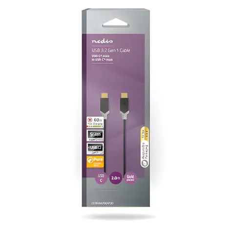 Nedis USB-C - USB-C antracitová / Kabel / USB 3.2 Gen 1 / 60 W / 5 Gbps / 4K 60Hz / 2 m