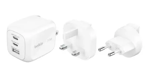 Belkin BOOST CHARGE 70W bílá / Nabíječka / 2x USB-C / USB-A / PD / cestovní adaptéry UK/EU/US