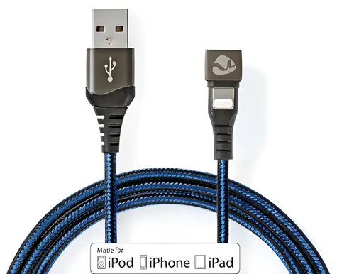 Nedis Lightning kabel 1 m černá/modrá / Datový kabel / USB-A (M) - Lightning 8-pin (M) / USB 2.0 / nylonový