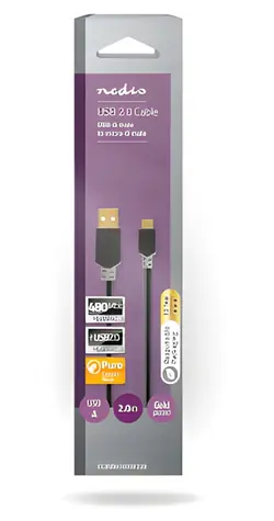 Nedis USB 2.0 kabel antracit / Kabel USB / USB-A - Micro-B / 480 Mbps / 2 m / pozlacené konektory