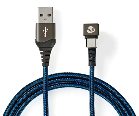 Nedis USB-A - USB-C kabel černá/modrá / Kabel USB / 480 Mbps / Pozlacený / 2 m / Opletený nylon