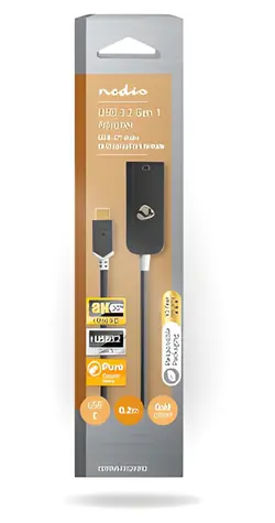 Nedis USB-C adaptér antracit / Adaptér / DisplayPort výstup / USB 3.2 Gen1 / 8K 30Hz / 0,20 m