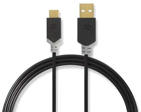 Nedis USB-A - USB-C antracit / Kabel / USB 2.0 / 60 W / 480 Mbps / 2 m