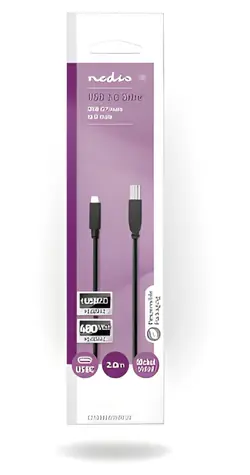 Nedis USB-C - USB-B černá / Kabel USB / USB 2.0 / 480 Mbps / 2 m