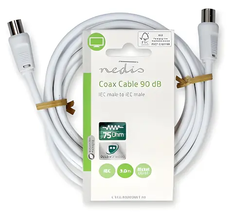 Nedis Koaxiální kabel IEC(M)-IEC(M) bílý / Kabel / 75 Ohm / Dvojité stínění / 90 dB / 3 m