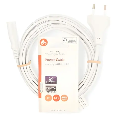 Nedis napájecí kabel Euro(M) - IEC-320-C7 3 m bílý / Napájecí kabel / Přímý / Plochý PVC