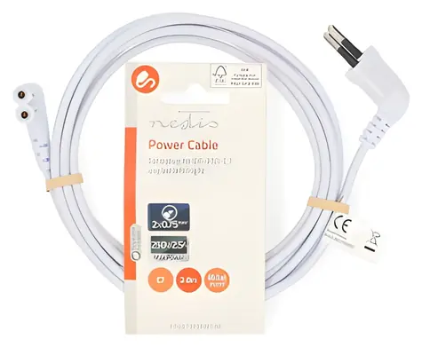 Nedis Napájecí kabel Euro-IEC C7 úhlový 2m bílá / Napájecí kabel / 230V / plochý