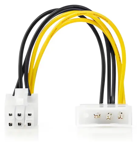 Nedis napájecí kabel Molex - PCI Express, pozlacené / Napájecí kabel / 0,20 m / černá/žlutá