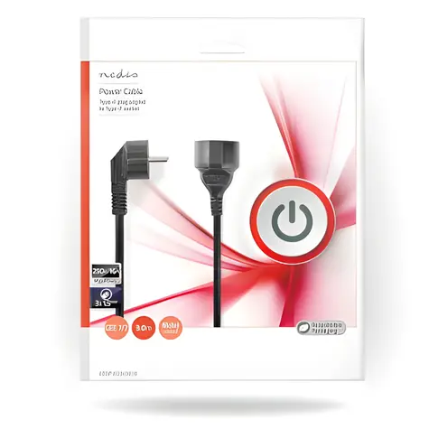 Nedis Prodlužovací napájecí kabel černá / Prodlužovací kabel / Schuko zástrčka - zásuvka / úhlový - přímý / 3 m