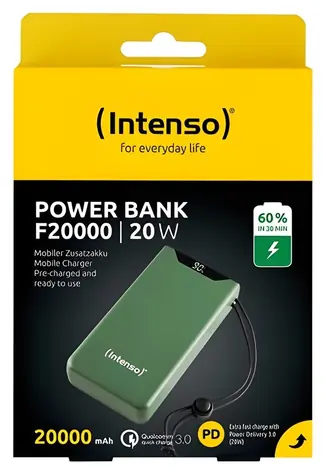 Intenso Powerbank F20000 zelená / Powerbanka / 20000 mAh / PD 3.0 / QC 3.0 / USB-C / USB-A