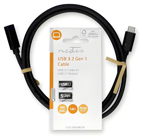 Nedis USB-C prodlužovací kabel 1 m černý / Kabel USB / USB 3.2 Gen 1 / 60 W / 5 Gbps