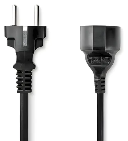 Nedis Prodlužovací napájecí kabel černá / Prodlužovací kabel / Zástrčka Schuko - Zásuvka Schuko / Přímý / 2 m