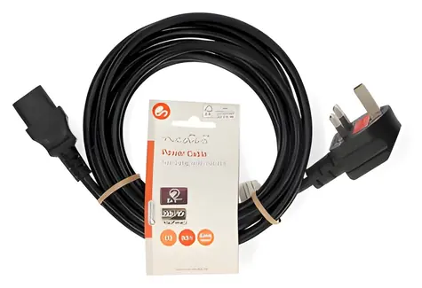 Nedis napájecí kabel UK-IEC C13 černá / Napájecí kabel / úhlová zástrčka / poniklované konektory / 3 m