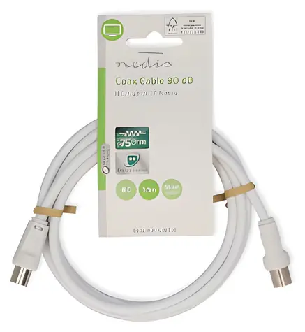 Nedis Koaxiální kabel IEC(M)-IEC(F) bílá / Video kabel / 75 Ohm / Dvojité stínění / 90 dB / 1,5 m / PVC