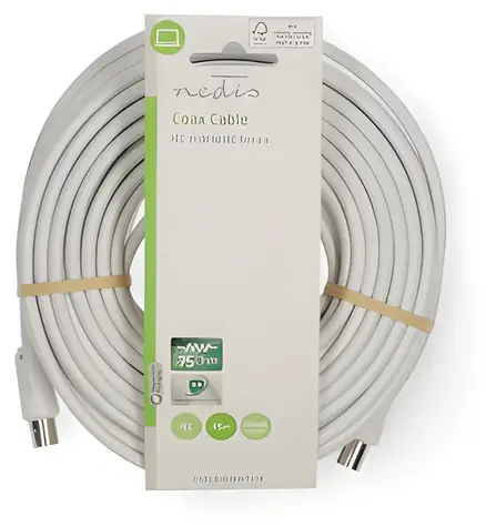 Nedis Koaxiální kabel IEC zástrčka-zásuvka bílá / Koaxiální kabel / 90 dB / 75 Ohm / dvojité stínění / 15 m / PVC