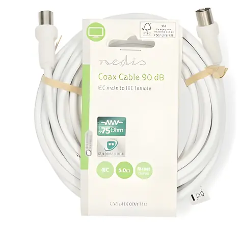 Nedis Koaxiální kabel IEC(M)-IEC(F) bílý / Koaxiální kabel / 75 Ohm / 5 m / Dvojité stínění