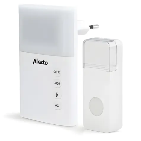 Alecto ADB-19 bílá / Bezdrátový zvonek / 36 melodií / LED kontrolka / IP44