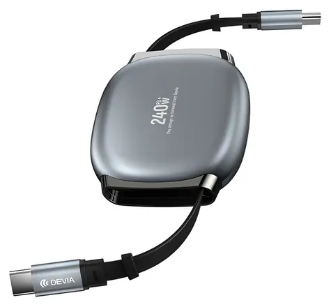 Devia Pro 2 USB-C - USB-C 1m šedá / Nabíjecí kabel / roztažitelný / PD 240W