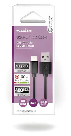 Nedis USB-A - USB-C černá / USB kabel / USB 2.0 / 15 W / 480 Mbps / 2 m