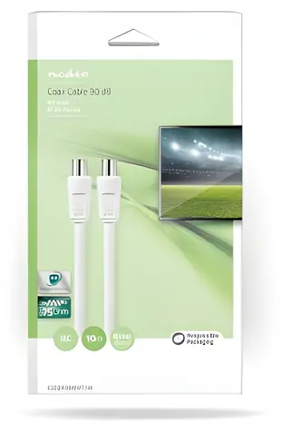 Nedis Koaxiální kabel bílá 10 m / Koaxiální kabel / IEC zástrčka - IEC zásuvka / 75 Ohm / 90 dB / dvojité stínění