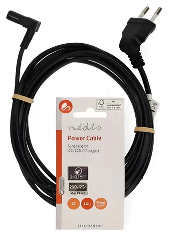 Nedis napájecí kabel Euro - IEC-320-C7 černý / Napájecí kabel / oboustranně úhlový 90° / poniklovaný / 3 m