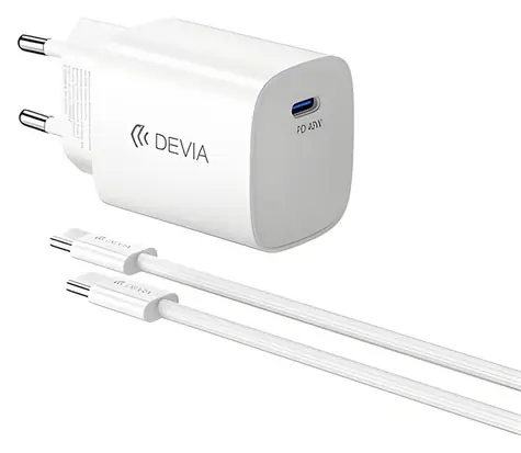 Devia Ultra6 PD Dynamic Charger bílá / Síťová nabíječka / USB PD / 40 W (max 60 W) / + kabel