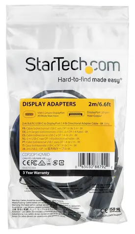 StarTech USB-C na DisplayPort 1.4 černá / Kabel / 2 m / 8K / Obousměrný