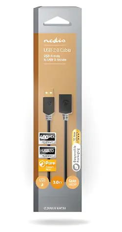 Nedis USB-A prodlužovací kabel antracit / Datový kabel / USB 2.0 / 480 Mbps / pozlacené konektory / 3 m