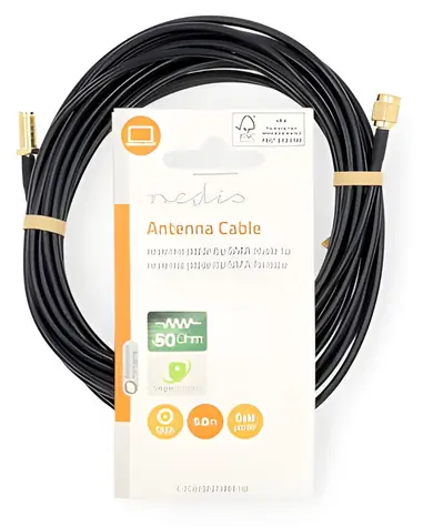 Nedis Anténní kabel RP-SMA (M) - RP-SMA (F) černá / Anténní kabel / 5 m / Pozlacené konektory / 50 Ohm