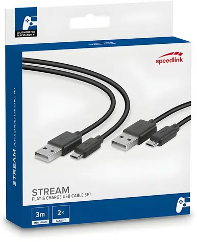 Speed Link STREAM černá / Sada nabíjecích kabelů / PS4 / micro-USB / 3 m