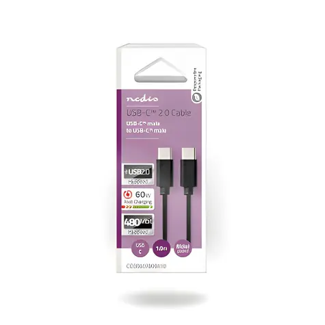 Nedis USB-C černá / Datový kabel / USB-C - USB-C / USB 2.0 / 60 W / 480 Mbps / 1 m