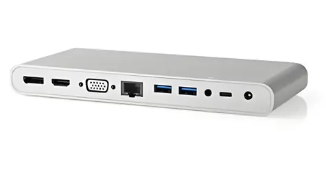 Nedis Dokovací stanice USB-C bílá / Dokovací stanice / HDMI / DisplayPort / RJ45 / VGA / 4x USB-A