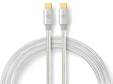 Nedis USB-C - USB-C stříbrná / Datový kabel / USB 2.0 / 100 W / 480 Mbps / 1 m / Opletený