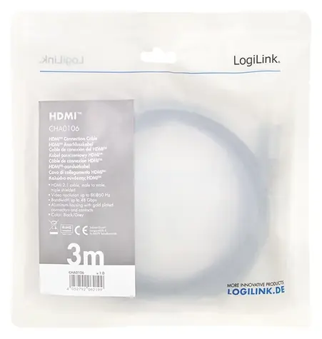 LogiLink HDMI 2.1 černá / HDMI kabel / 8K/60Hz / 48 Gb/s / 3 m