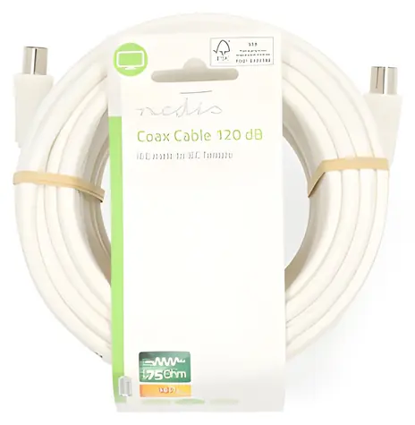 Nedis Koaxiální kabel IEC Coax bílá / Kabel / 75 Ohm / 120 dB / 4x stíněný / 15 m