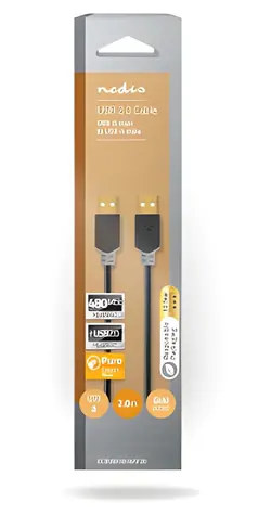 Nedis USB 2.0 kabel antracitová / Kabel USB / USB-A - USB-A / 480 Mbps / pozlacené konektory / 2 m